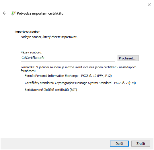 Microsoft Windows instalace certifikátu
