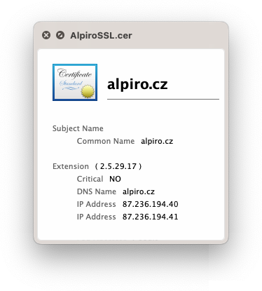 TLS/SSL certifikát s IP adresou v SAN AltName
