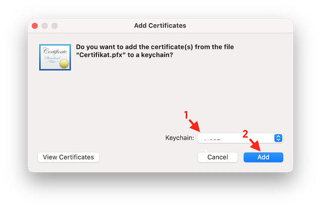 Import certifikátu ve formátu PKCS#12 do Apple Mail