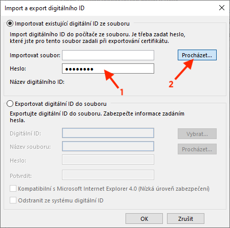 Import a export digitálního ID