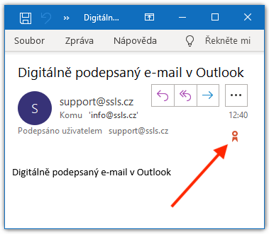 Pečeť digitálního podpisu e-mailu v aplikaci Outlook