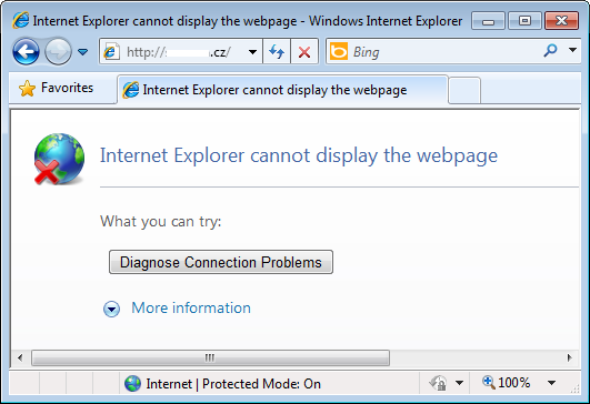 Aplikace Internet Explorer nemůže zobrazit tuto webovou stránku - Windows